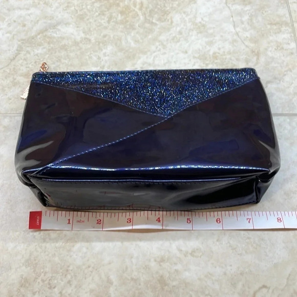 Lancome Paris Navy Blue Cosmetic Bag Glitter Patent Makeup Pouch Case - Picture 5 of 12